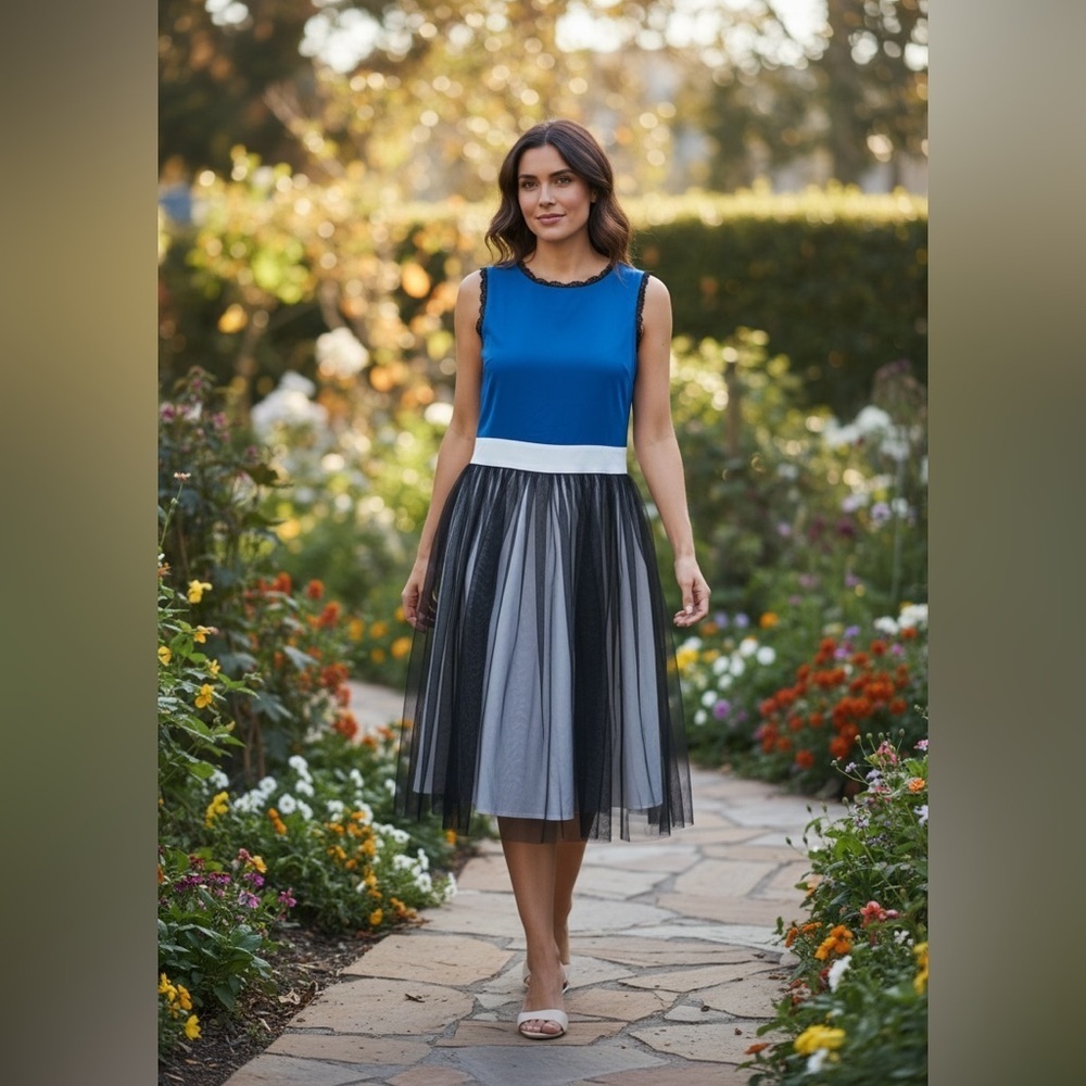 Disney Blue and Black Tulle Midi Dress